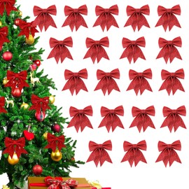 Aliji 20pcs Red Bows for Christmas Tree,4.7 X 5.9inch Mini Christmas Craft Bows Foam Christmas Bows Small with Sequin Bows Ornaments for Tree Home Christmas Party(Red)