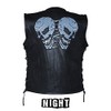 Billys Biker Gear Mens Leather Vest With Reflective Skulls (Size