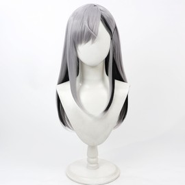 Laubao Shopping Higuchi Kaede Cosplay Wig, Gray, Black Hair, Mesh, Long Straight Hair Wig, Heat Resistant, For Disguise, Costume Accessories, Party, Halloween, Costume Cosplay Wig