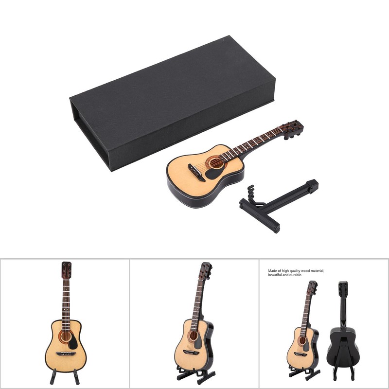 Miniature Wooden Guitar Model Display Mini Ornaments Craft Home Decor(16cm)