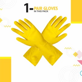 NIMVONA 1Pair Rubber Gloves Medium Latex Waterproof Household Washing Up Gloves Chemical Resistant Reusable Non Slip Garden Bathroom Or Kitchen Cleaning Gloves Ideal Household Gloves (Yellow Color)
