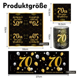 VEGCOO Pack of 12 Lanterns, Birthday Decoration, 70th Birthday Table Decoration, 20 Sheets of Napkins 7.0 Birthday, 15 g Coloured Confetti for 70 Women Decoration