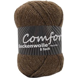 8-Ply Sock Wool, Stocking Wool, Plain, Especially Warm Thick Hosiery Yarn, 100 g Ball, 210 m Running Length, Needle Size 4.5-5.5 mm, Classic Traditional Timeless Colours (Brown 873)