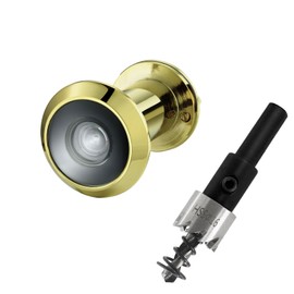 TOGU 220-degree Solid Brass Peep Holes for Door with 16mm Drill Bit, 0.63 inch Door Peephole with Privacy, Compatible with Door Thick from 1-3/8" to 2-1/6",PVD Gold Finish