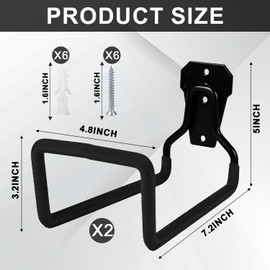 Enenes Metal Garden Hose Holder, Heavy Duty Hose Hanger Wall Mounted, 2 Pack Water Hose Holders for Outside, Metal Hose Reel Sturdy Hooks for Garden(Black)