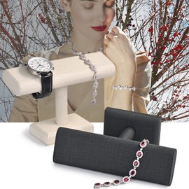 Oirlv Premium Leather Watch Display Stand T-bar Showcase Jewelry Display Holder Home Chain Bracelet Bangle Organizer (Black)