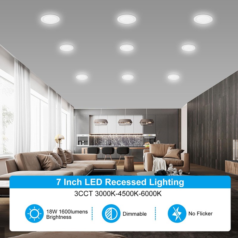 6 Pack 7 Inch 3CCT Ultra-Thin LED Recessed Light with