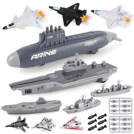 deAO Aircraft Carrier Toy Military Submarine Naval Ship Play Set with 6 PCS Planes Toys, Army Men Toy Battleship for Kids Boys Girls