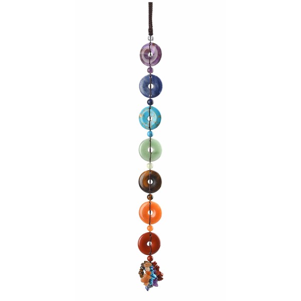 VadiForest 7 Chakra Stones Reiki Healing Crystals Peace Buckle Hanging Ornament Dount Coin Lucky Charm Natural Gemstones Tassels Home Car Decoration Wall Hanging Decor for Good Luck Yoga Meditation