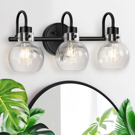 Apenath Bathroom Light Fixtures, Black 3 Lights Vanity Light, Farmhouse Wall Sconces with Globe Glass Shade, Porch Wall Mount Lamp for Mirror, Kitchen, Porch Living Room Workshop (E26 Base)