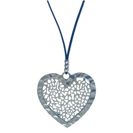 Großer Silberner Herzanhänger für Frauen - Halskette mit Schwarzer Antelina-Kette - Verstellbare Höhe - Ideal als Geschenk - Großes Herz Silber