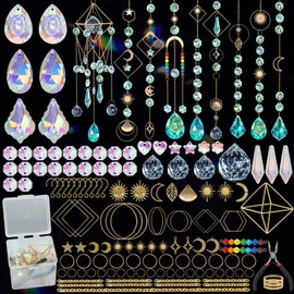 DEMIUKO 400PCS Crystal Sun Catchers DIY Kit Suncatcher Making Kit for Adults, Crystal Hanging Ornament Prism Wind Chimes Sun Moon Pendants Suncatchers for Window Garden Chandelier Office Home Decor