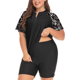 Inno Women's Plus Size 2 Piece Rash Guard Swimsuits Short Sleeve with Boyshorts UPF 50+ Surfing Swimwear 1X 2X 3X 4X 5X 6X