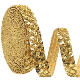 ZNZAKKA Gold Sequin Ribbon Trim Braid Trim Inelastic Glitter Ribbon for Crafts Sewing, Embellishments (5.5 Yards, 0.9 Inch)