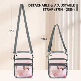 Blvornl Clear Crossbody Bag with Adjustable Shoulder Strap, Stadium Approved PVC Clear Purse Bag with Front Pocket, Clear Messenger Bag for Women and Men for Concerts Sports Events (Grey-XL)