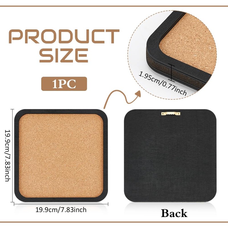 BENECREAT Pin Board Square Cork Board, 2cm Thick Bulletin Display