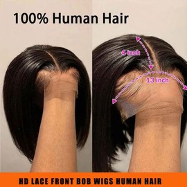 TIRALI Short Bob Wig Human Hair 13x4 Full Lace Frontal Wigs Human Hair Pre Plucked with Baby Hair Short Straight Bob Lace Front Wigs Human Hair for Women 10 Inch