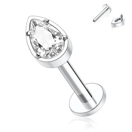 hengkaixuan 16G G23 Titanium Flatback Labret Studs, Internal Thread Lip Studs, Tragus Piercing, Monroe, Medusa Lip Piercing, Silver Lobe Cartilage Conch Earring Jewellery, 6 / 8 / 10 mm, Metal