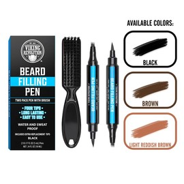 Viking Revolution Beard Pen (2-Pack) Waterproof Beard Filler Pen with Brush, Multi-Pack for Beard Grooming and Enhancing Appearance:_Black
