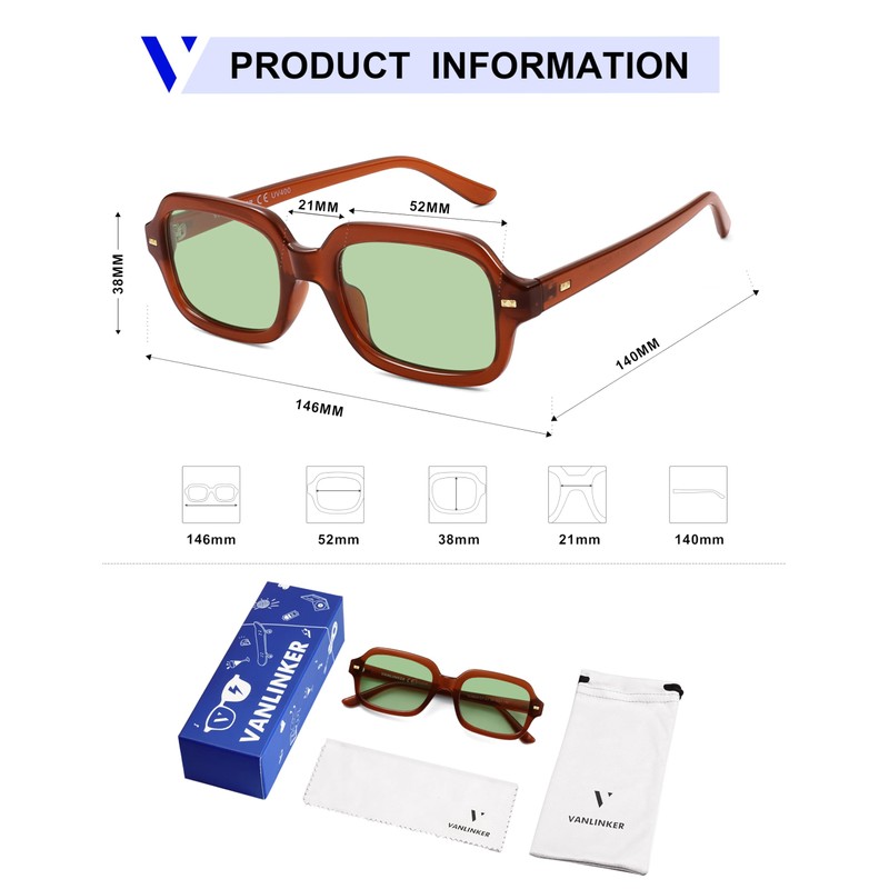 VANLINKER Retro Square Polarized Sunglasses for Women Men Vintage Rectangle