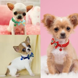 Cat Collar with Bells,Soft Nylon Identification Red Dog Collar Girl Puppy Collar with Bowtie Adjustable Buckle for XXS Xs Tiny Little Pet Female Dogs,Neck 7.5-12.5 Inch