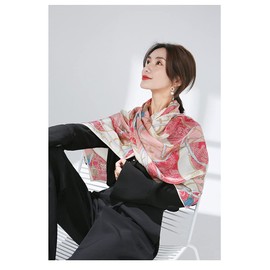 MEISEE 100% Mulberry Silk Long Scarf for Women Large Oblong Sunscreen Shawls Wraps Neck Headscarf Hair Wraps with Gift Packed, Pink+white