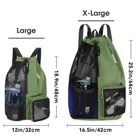 WANDF Swim Bag Mesh Drawstring Backpack with Wet Pocket Beach Backpack for Swimming, Gym, and Workout Gear(XL-Dark Green)