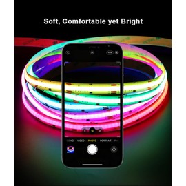 KWMSTPLT COB FCOB LED Strip High Density Even RGB Dream Color Light Addressable WS2811 720LED/m DC12V/24V for House Indoor Decoration (3.2FT 720LED/M, White PCB DC12V)