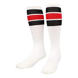 TCK Retro 3 Stripe Tube Socks (Black/Scarlet, Medium)