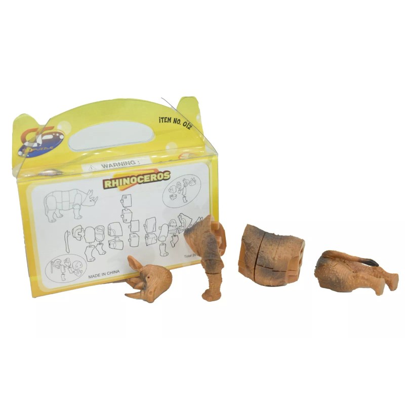 DILLON Rhino, Rhinoceros 3D Interlocking Puzzle Plastic Replica 3" -