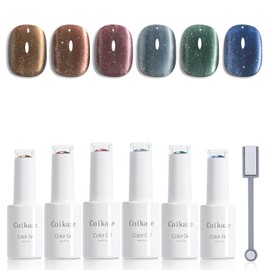 Coikaze Magnetic Nails, Ultra Fine Particles, Magnets, Gel Nails, Magnets, Magnets, Magnets, Blue, Dull Color, Galaxy Gel Nail Color, Cat Eye, UV/LED Compatible, 6 Color Set, Gel Nail Kit (Ultra