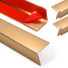 Heainaiyoo 4Pack Aluminum Metal Corner Protector, 45″x 1″ Peel and Stick L Molding Corner Guards with 90° Angle, for Wall Door Frame Cabinet Furniture Baseboard Protection and Decoration (Gold)