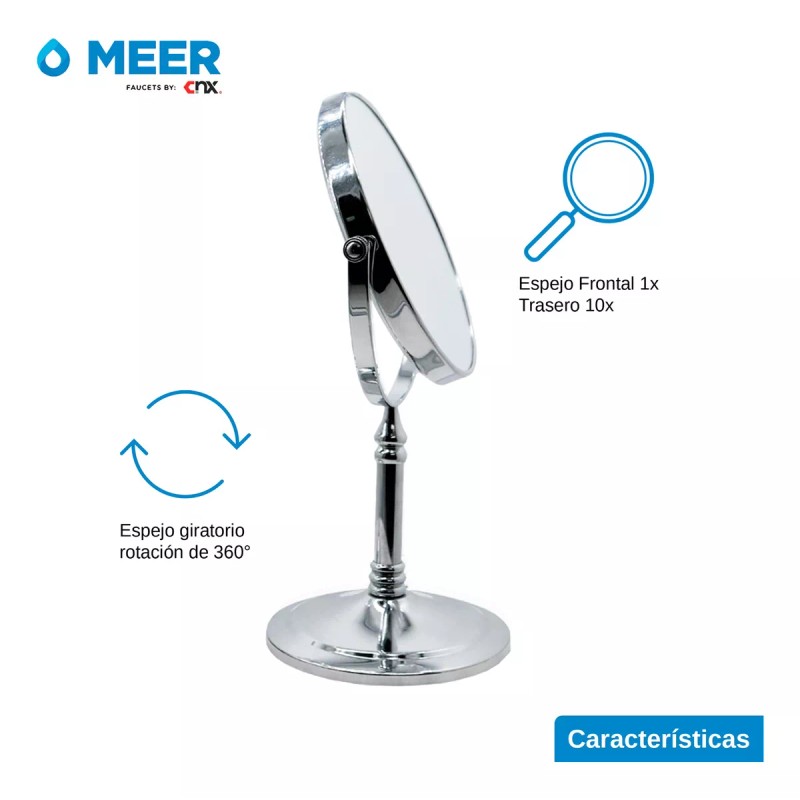 Cnx Espejo Con Base, De Acero Inoxidable, 15 Cm Diámetro