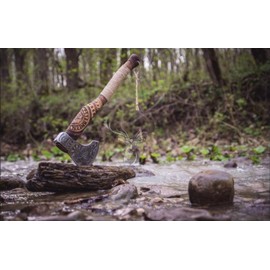 AX-7000 Custom Gift Forged Carbon Steel Viking Axe with Rose Wood Shaft, Viking Bearded Camping Axe