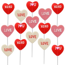 Fruidles Valentine's Lollipop Sucker, Red Lips, Be Mine & Love You Heart Suckers, Individually Wrapped (24-Pack)