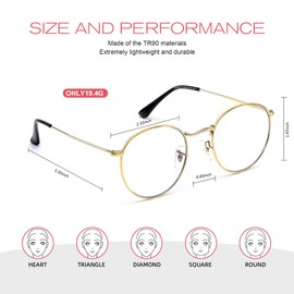 JFXQDR 3 Pack Round Blue Light Blocking Glasses for Women Men, Small Metal Circle Wire Computer Eyeglasses Anti Glare & UV RF5002 (Black + Gold + Silver Rimmed Frame)