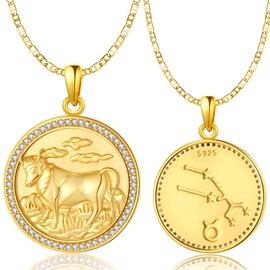 GUANMTY Gold Taurus Necklace For Women Sterling Silver Taurus Zodiac Pendant Birthday Present Apr and May Gold 12 Constellation Necklaces Gift for Women Wedding Anniversary Birthday Gifts