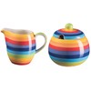 Hand Painted Rainbow Stripe Sugar Bowl and Jug Set