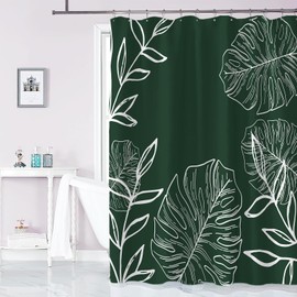 Emerald Green Plant Fabric Shower Curtain Tropical Monstera Leaf Shower Curtains For Bathroom Decor with Hooks Waterproof Minimalist Botanical Decorative Bath Curtains Waterproof ,72x72 inches