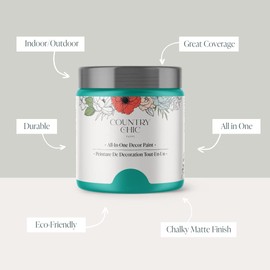 Country Chic Paint - Chalk Style All-in-One Paint for Furniture, Home Decor, Cabinets, Crafts, Eco-Friendly, Minimal Surface Prep, Multi-Surface Matte Paint, Whoop-de-do [Bright Teal] Sample 4oz