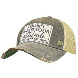 Vintage Life I Don't Need Your Attitude I Brought My Own Distressed Trucker Cap, One Size, Black, Headwear Accessories