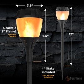 Solar Path Lights Outdoor Waterproof - Realistic Flickering LED Flame, IP65 Pathway Lights Solar Powered Warm Light for Garden and Walkways, Plastic Ground Stake Included for Easy Setup (2 Pack)