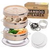 Dumpling Bamboo Steamer 10 Inch 2 Tier Wooden Basket With
