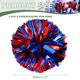 YELARXI Metallic Cheerleading Pom Poms Cheer Pompoms, 12 Inch with Handle Rings Fit for Team Spirit Sports Dance Cheering, (2Pcs, Red Blue)