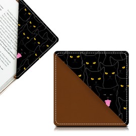 AFYEWKC Cute Leather Bookmarks, Fun Triangle Making Corner Bookmark, Book Accessories for Reading Book Lovers, Unbreakable Page Markers for Women Men Black Cute Cats