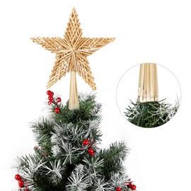SALCAR Stella per albero di Natale, in paglia, 25 cm, decorazione naturale fatta a mano, per alberi di Natale