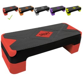SPART Adjustable Workout Aerobic Stepper Aerobic Exercise Step Platform - Black-Red