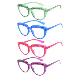 Eyekepper 4-Pack Reading Glasses for Women Rhinestone Readers Oversize Half-Moon Design Eyeglasses +0.50