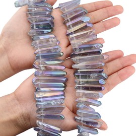Nupuyai Quartz Crystal Tips Titanium Coated Crystal Dots Raw Stone Healing Stones Drilled for Jewellery Making Decoration 13 - 42 mm Transparent multi-coloured