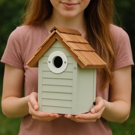 Bird Houses for Outside Clearance with Stainless Steal Guard, Shingle Roof Cedar Bird House Outdoor, Bluebird Finch Swallow Wren Chickadee, UV Painted Longtime Lasting, Easy Cleaning(Sage Green)